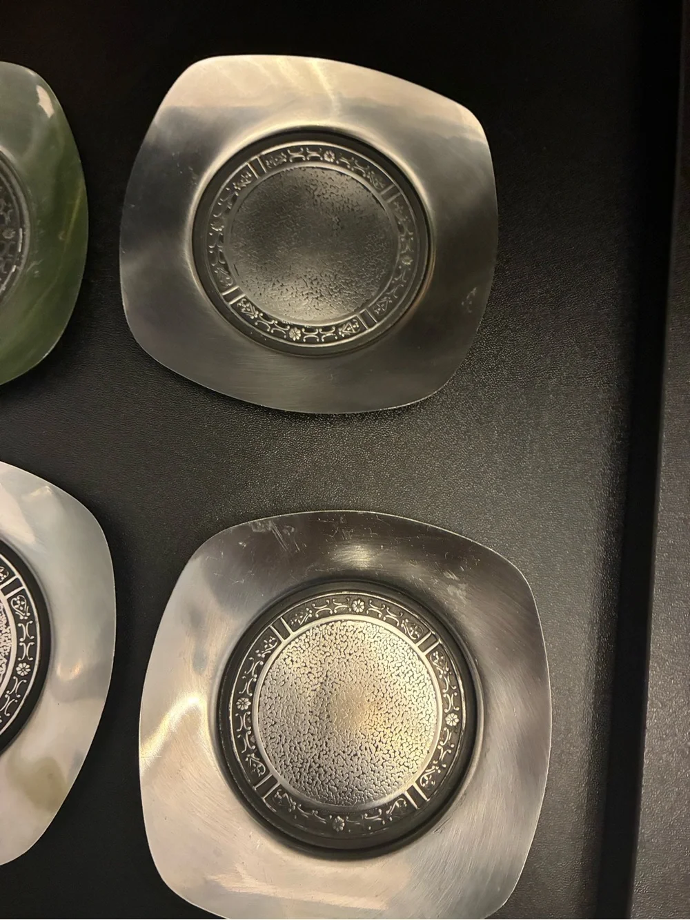 Vintage MCM Cordova Stainless Steel Coasters Set of 4 Coffee Bar Decor 4”x4”